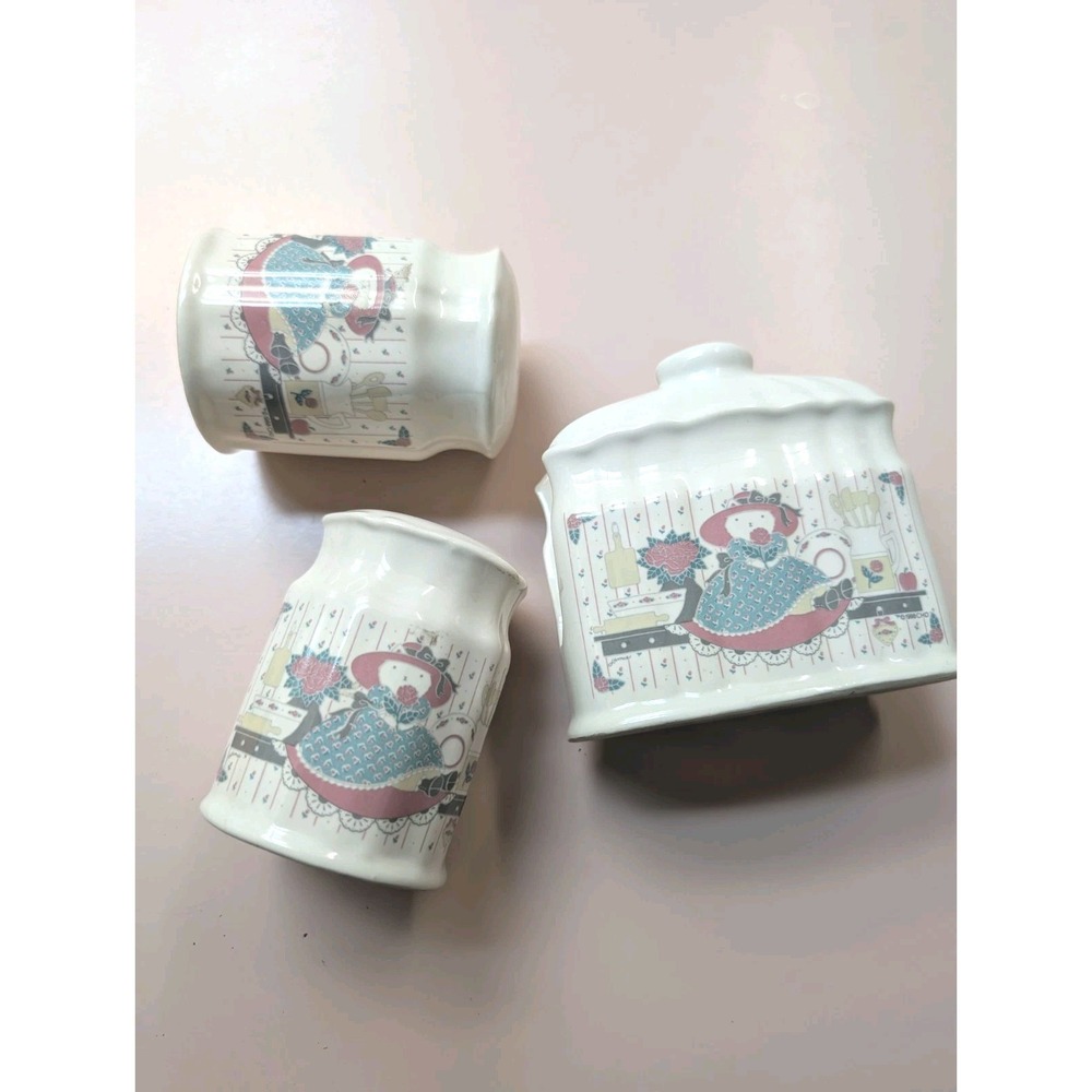 Vtg 1988 Country Cat Kitten Cottage Core Ceramic Salt Pepper Napkin holder Lot